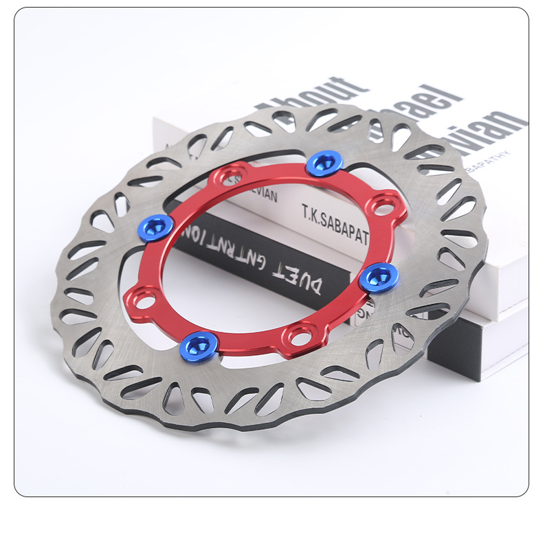 Motorcycle brake disc, modified with a red inner ring, CNC machined, true floating design, PCX160 brake disc, wave-shaped cut
