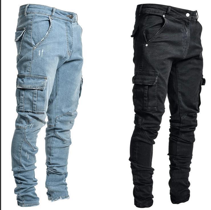In Stock 2021 European and American Cross-Border New Style Men's Jeans with Side Pockets, Slim Fit Skinny Jeans Nk388