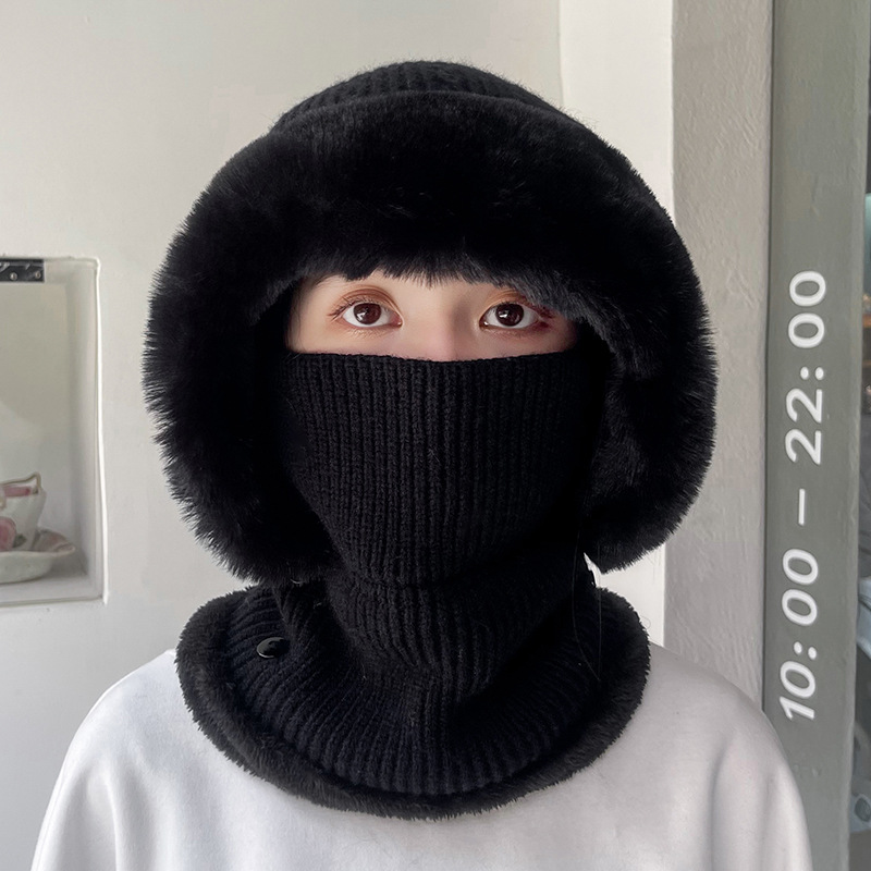 (2개) 아웃도어 사이클링을 위한 심플한 니트 모자, 방한 및 보온 일체형 모자, 두꺼운 목 보호 및 귀 보호 모직 모자, 국경 도매