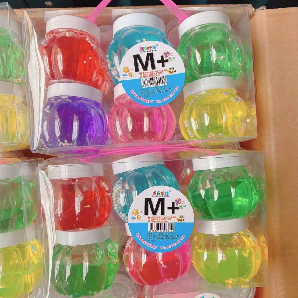 Caja de transporte de calabaza de barro de cristal de barro de color 6 paquetes de goma espumante 6 color conjunto de alta permeabilidad slime diy descompresión supermercado