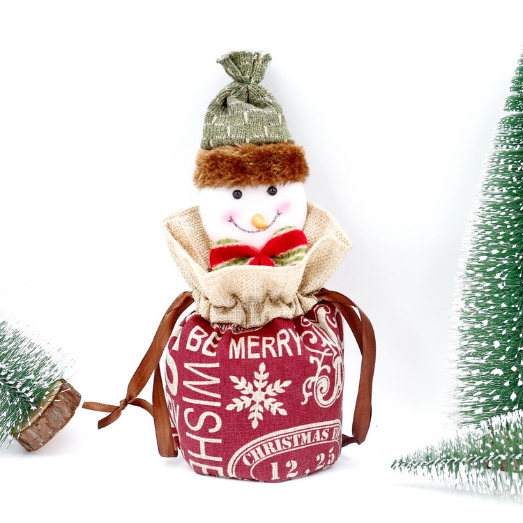Nueva Navidad decoraciones Lino inglés cordón Apple bolsa niños dibujos animados viejo muñeco de nieve ciervos caramelo bolsa de regalo