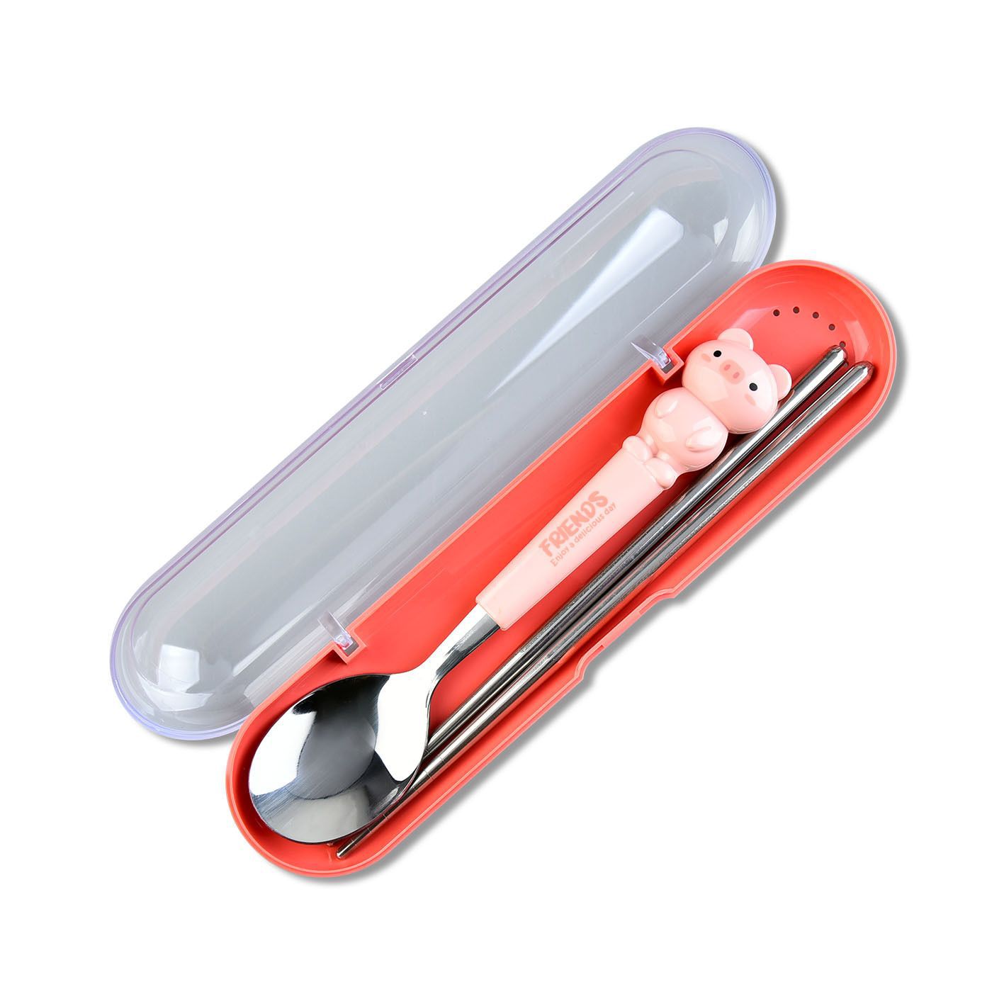 Animal encantador portátil para llevar estudiantes cucharas de comidas dormitorios escolares cucharas de cubierta de cubierta set