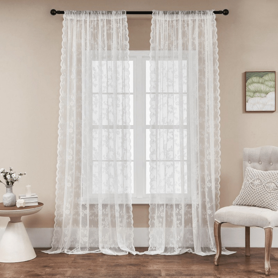 1pc Lace Filter Gauze Curtain German Curtain Bay Window Balcony Window Screen Pastoral Style Flower Pattern Gauze Curtain Door Curtain Partition