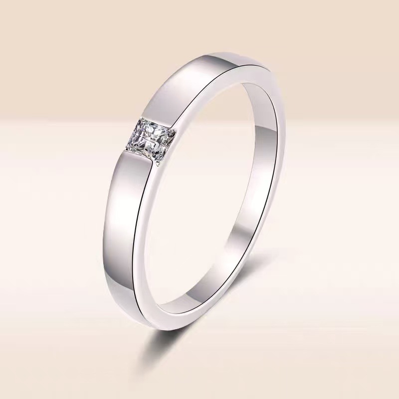 Little Red Riding Book Explosions S925 Silver Mosan Diamond Ring Square Diamond Men's 30-point Closed Simulation Proposal Ring Over-test Drill Pen