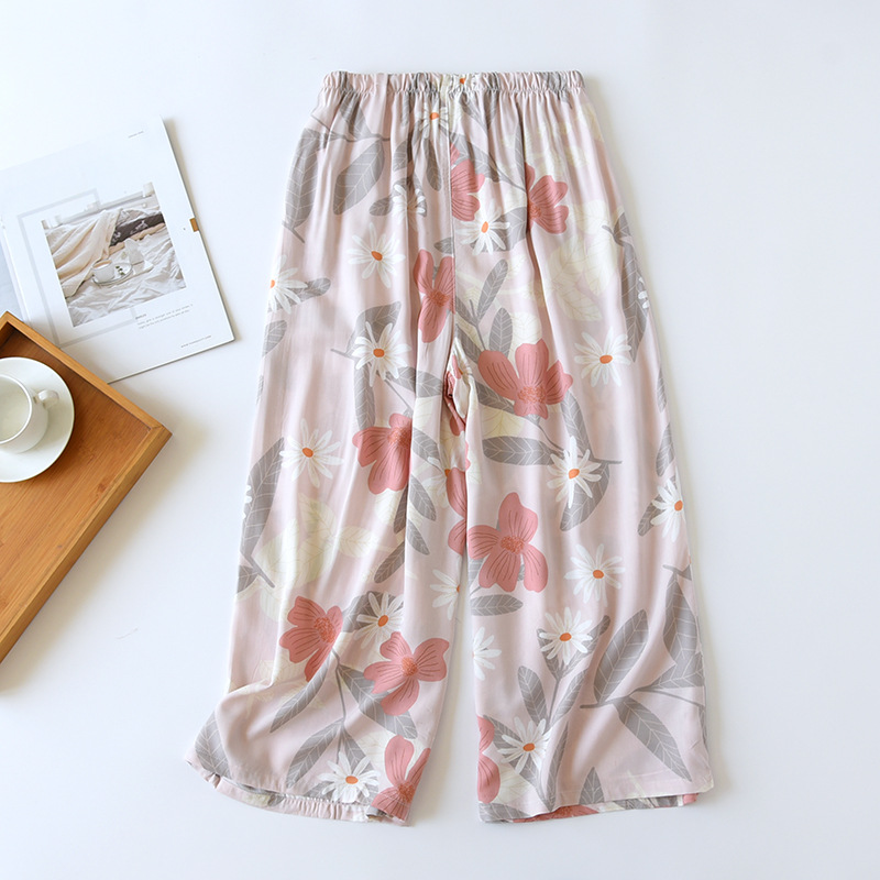 Hコットン七分パンツピンク太陽の花