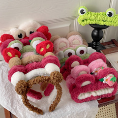 卡通網紅草莓熊毛絨發箍可愛青蛙搞怪束髮帶洗臉頭箍秋冬髮帶髮飾