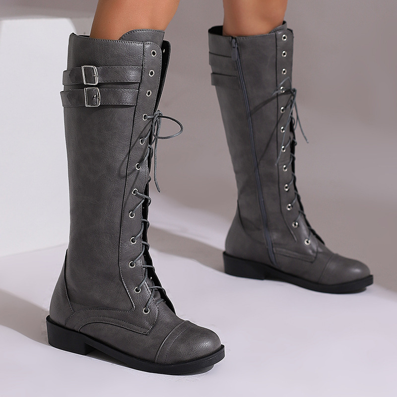 [2025 Autumn and Winter] New Amazon Retro Knee-High Tactical Boots Foreign Trade Large and Small Size Women's Shoes 35-48 Women's Boots