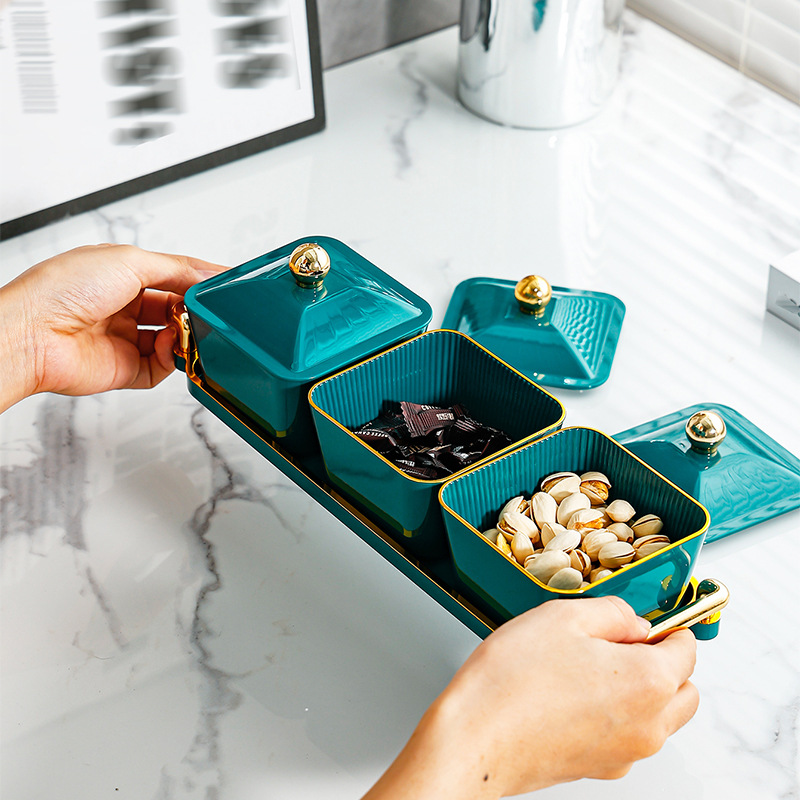 Plato de fruta sala de estar hogar mesa de té merienda fruta seca caramelo tuerca merienda plato merienda caja de almacenamiento de luz de lujo