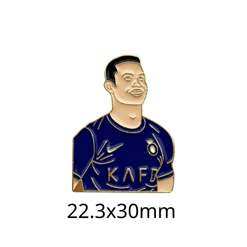 Fabricante personalizado Champions League World Cup Football Super Star Metal Insignia Imagen de dibujos animados Etiqueta del teléfono móvil Insignia Regalo