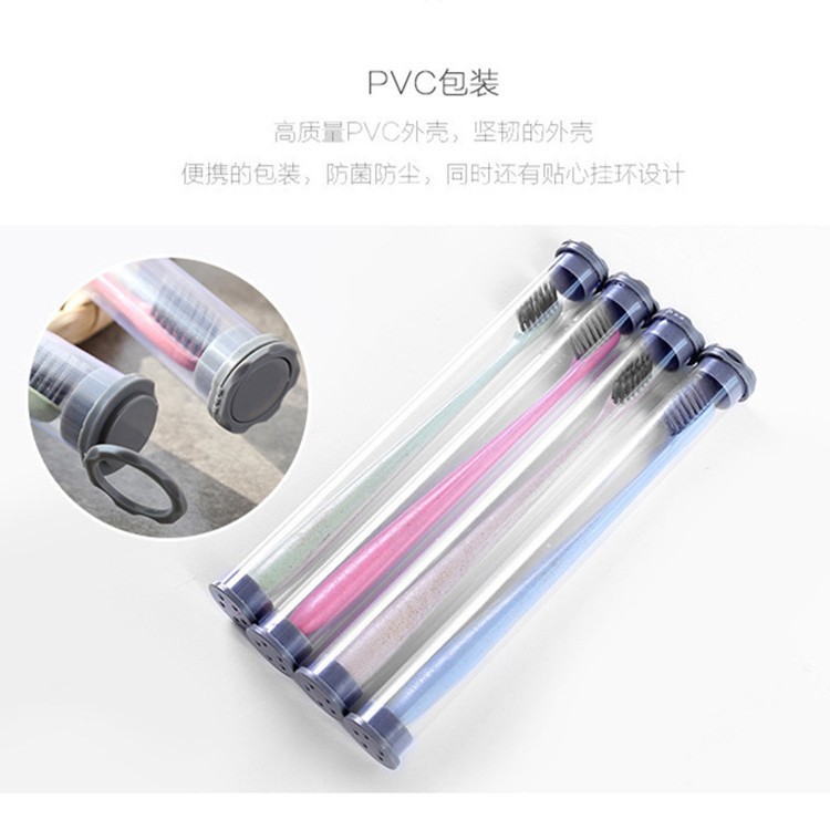 Cepillo de dientes portátil de viaje cepillo de filamento de paja de trigo cepillo de dientes para adultos con tapa de carbón de bambú creativo cabeza pequeña cepillo de dientes de pelo súper