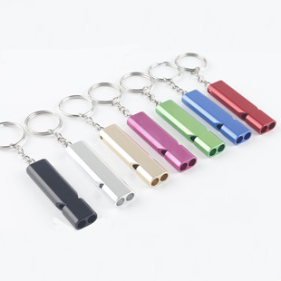 Aluminum Alloy Dual Frequency Exogenous Life-Saving Flat Whistle Outdoor Alloy Equipment Survival Whistle Edc Tool Double Tube