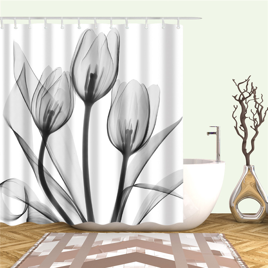 Cross-Border Shower Curtain Modernist Simple Flower Shower Curtain Waterproof Cloth Digital Printing Bathroom Moisture-Proof Partition Curtain