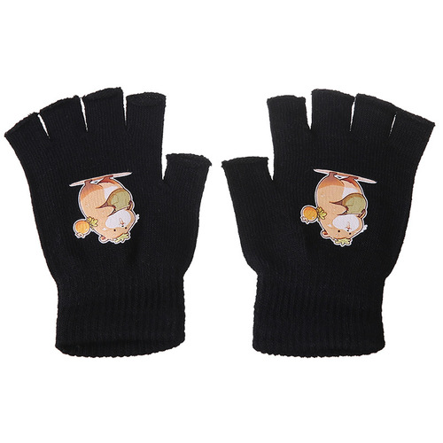 Cartoon Half-Finger Gloves with Heel Straps, Suitable for Men and Women, Autumn and Winter Knitted Woolen Gloves, Finger-Revealing Design, Ideal for Writing, Office Use, and Warming