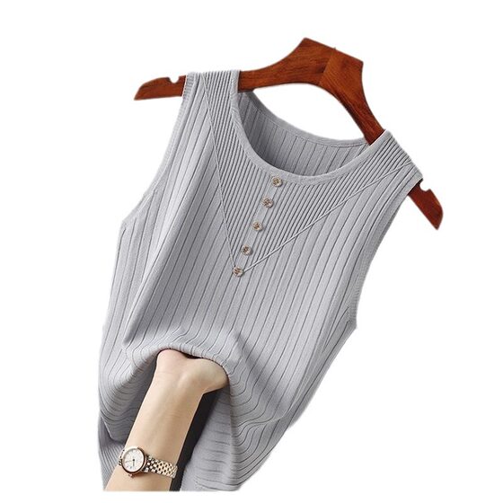 Women's Plus Size Camisole with Base White Short Knitted Slimming Thin All-match Sleeveless Top for Summer