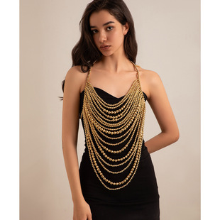 European and American Cross-Border Jewelry Multi-Layer Imitation Pearl Black Chain Braided Pearl Stacked Body Chain Body Chain