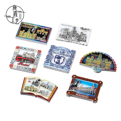 Madrid Attractions Refrigerator Magnet Foreign Travel Souvenir Characteristic Resin Refrigerator Magnet 3D Embossed Magnet Sticker