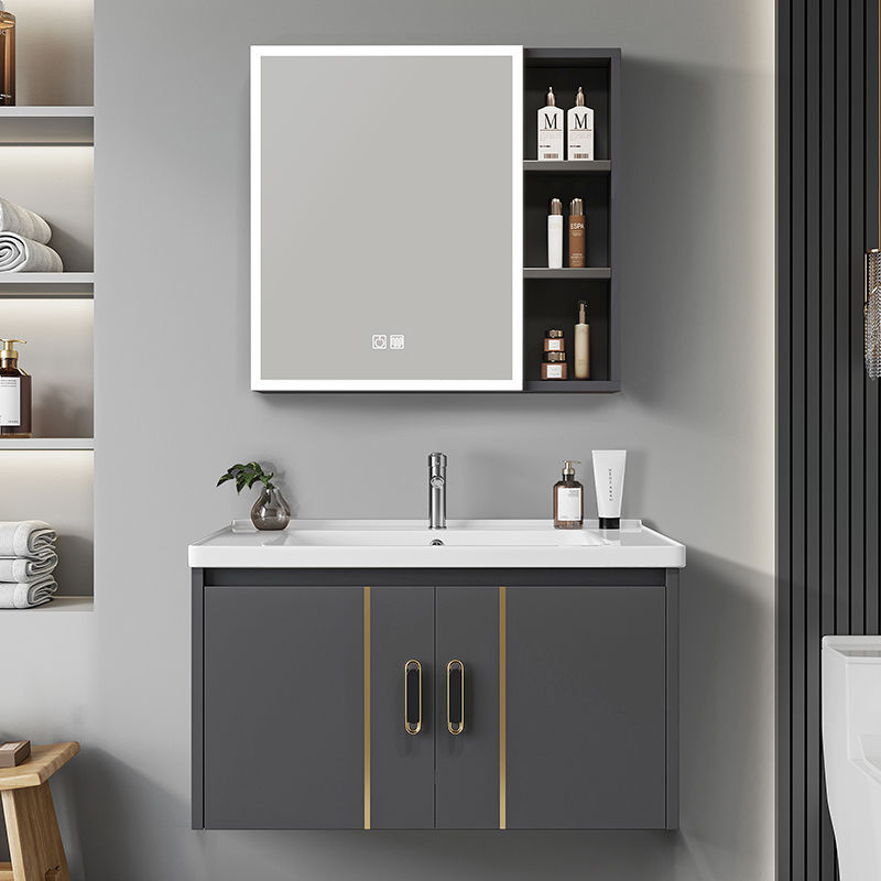 Bathroom Sink and Cabinet Set for Small Apartments, Ceramic Integrated Washbasin and Sink Combo