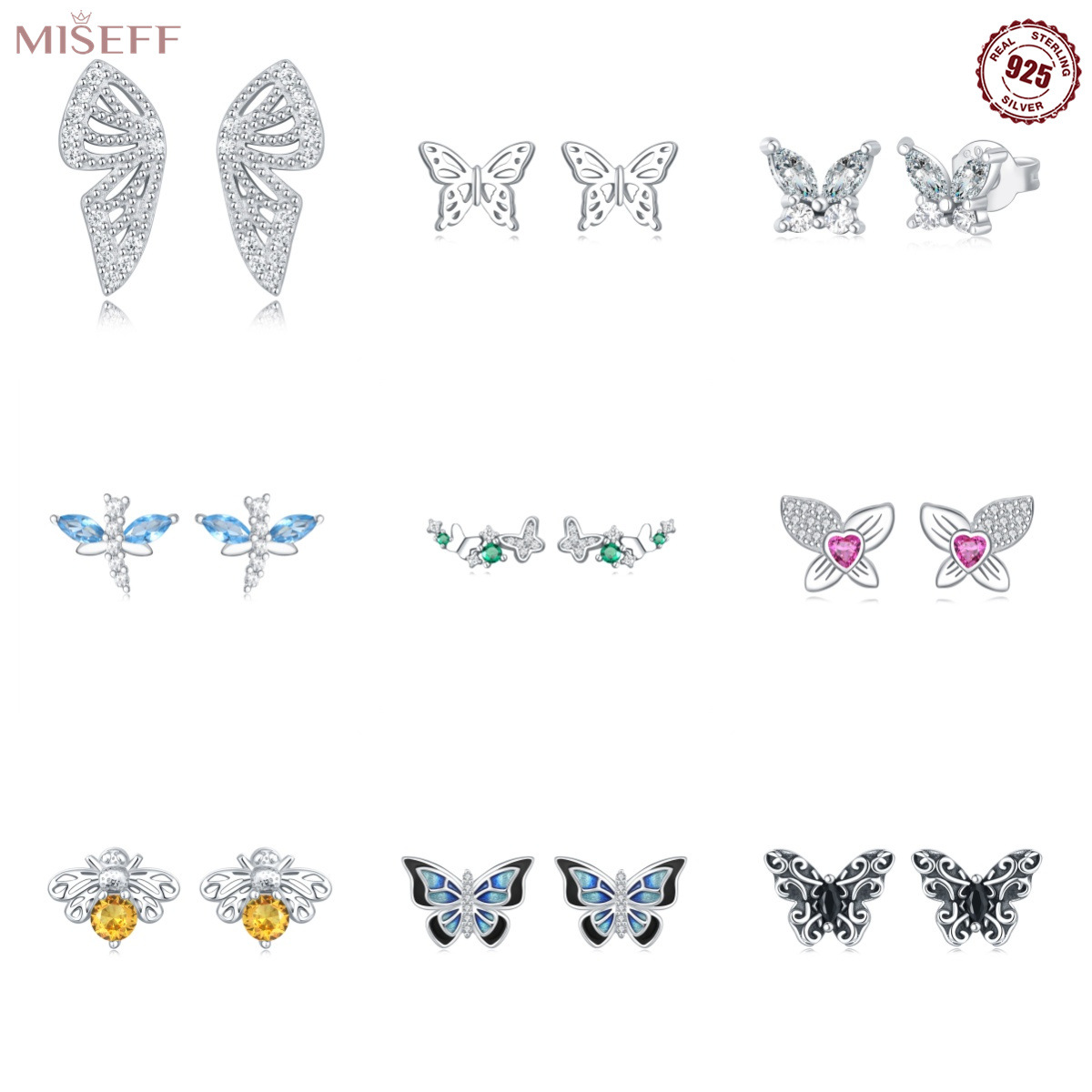Transfronterizo al por mayor S925 plata esterlina mariposa libélula abeja pendientes pendientes joyería europea y americana joyería mujer