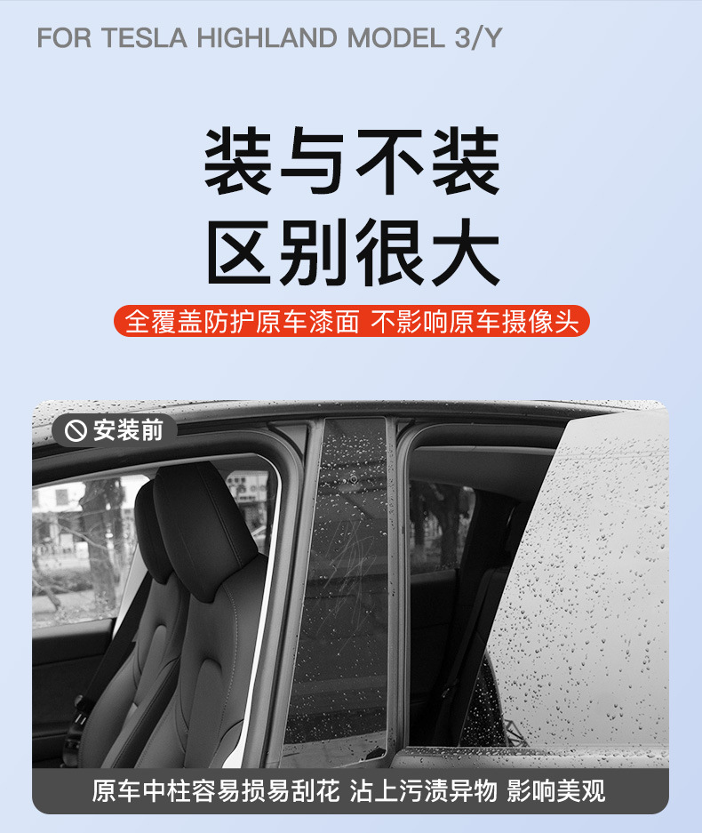 Suitable for the New Version of Tesla Model Y/3 Center Pillar Film B-Pillar Swipe Card Protective Film Car Exterior Accessories