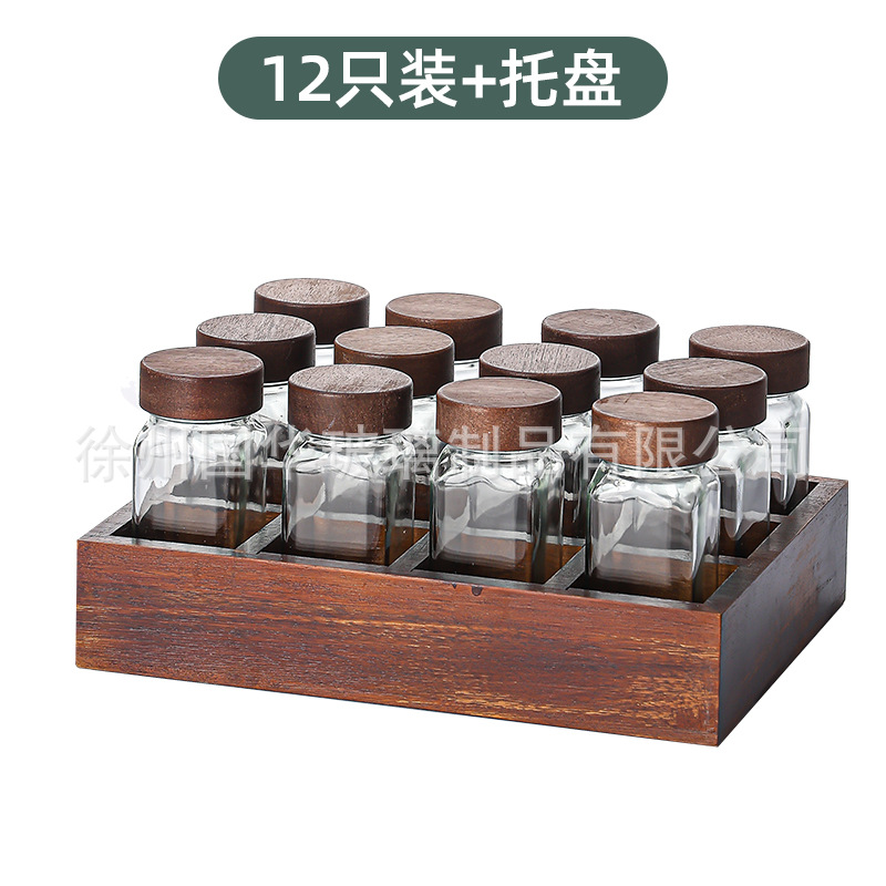 Botella de condimento cuadrada de 120ml de vidrio de cocina bambú Acacia 40oz condimento de vidrio con estante
