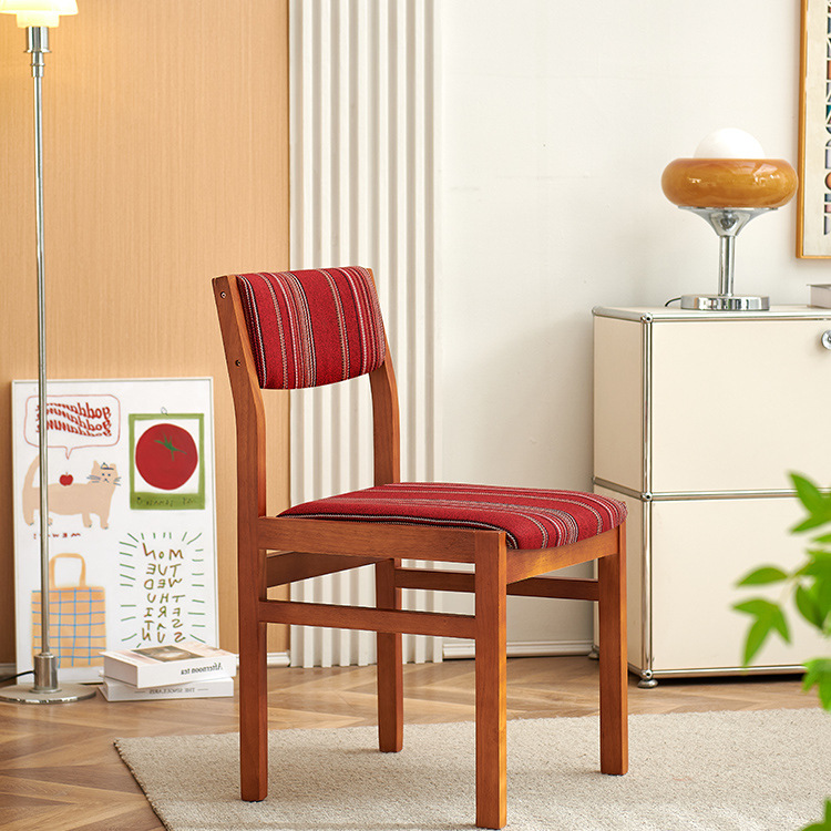 Nordic Solid Wood Mid-Century Retro Style Single Backrest Dining Chair Designer B&B Home Fabric Chair Restaurant Table and Chairs
