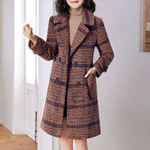 2025年秋冬季新款中年复古显瘦羊毛呢子大衣女格子中长款气质外套