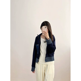 2024S家秋季新款法式拼接口袋翻领拉链气质针织开衫外套240169