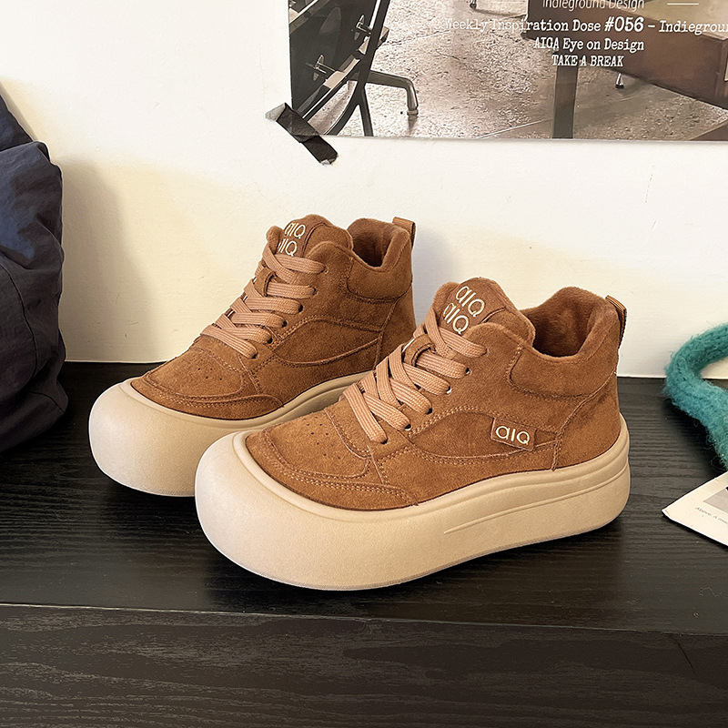 加绒高帮棉鞋女2025冬季新款厚底百搭大头丑萌运动鞋保暖学生板鞋