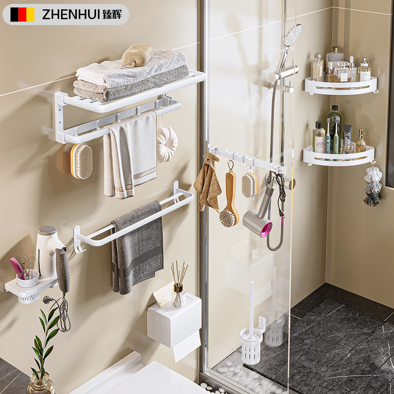 Baño blanco rack toalla rack espacio aluminio Punch-libre baño pared colgando inodoro Baño de almacenamiento toalla rack