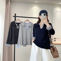 胖MM大码2025秋季新款女装气质时尚POLO领假两件上衣   z102 2266