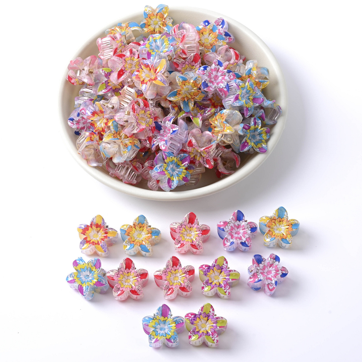Pinza de agarre de flor de frangipani de color pequeño pinza de pelo para niños de dibujos animados impresa linda pinza de pelo rota pinza de flequillo joyería de pelo de princesa image 10