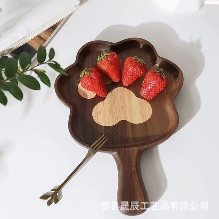 Nuevo oso de dibujos animados bandeja hogar con mango bebé suplemento de alimentos placa de madera maciza postre fruta plato postre té bandeja