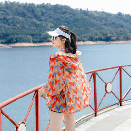 带帽防晒衣女洋气2023新款夏宽松防晒衫仙女印花大码薄外套防嗮服