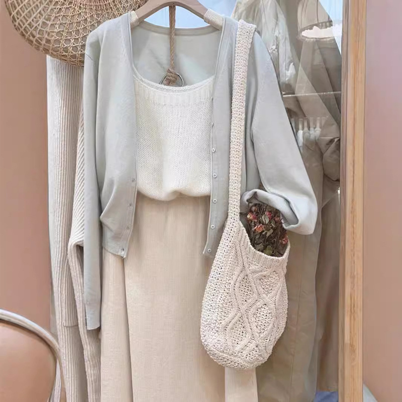 Korean Style Small Soft Waxy All-match Knitted Cardigan Women's Spring and Autumn Gentle Style Loose Simple Short Waistcoat Fashionable Outer Waistcoat