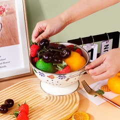 Nordic Retro Drain Basket Household Living Room Fruit Bowl Ins Cream Style Dual-Ear Fruit Bowl Large and Small Fruit Plates