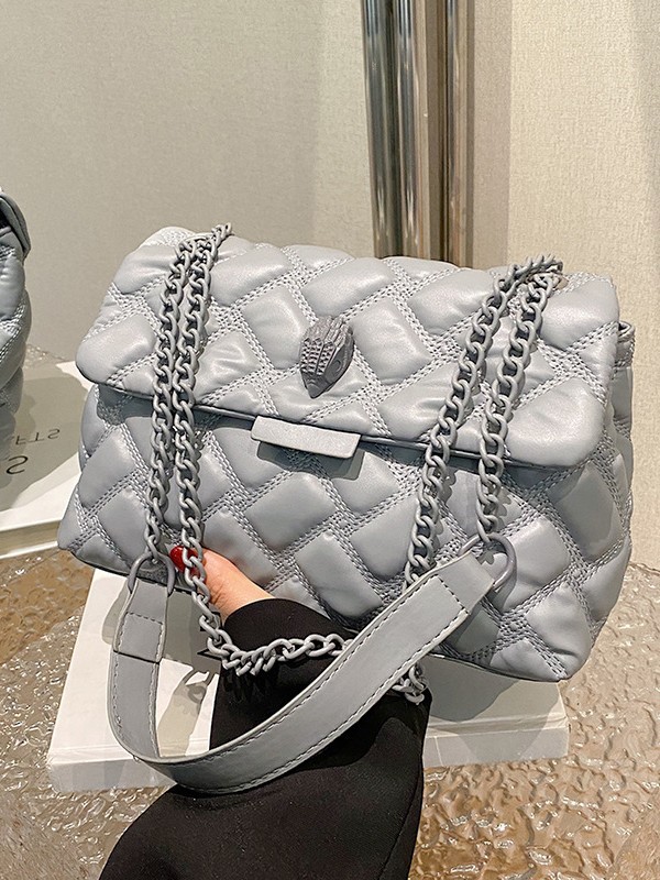 Bolso de Hombro Cuadrado para Mujer, Diseño Simple y Elegante con Cadena y Estampado a Cuadros, Color Sólido, para Uso Diario, Otoño 2024
