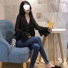300斤雪纺衫女夏季韩版特大码长袖衬衫藏肉胖宽松遮肚韩版衬衣