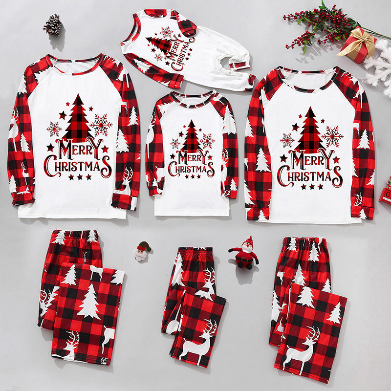 Familie kerstoutfit Kerst familie pyjama set bedrukte homestays Kerst lange mouwen_voghion.com