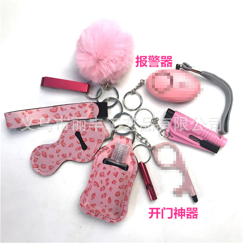 Llavero de muñeca de espejo cruzado Juego de 10 piezas Bolsa de desinfectante de manos para mujer Llavero de alarma de aluminio