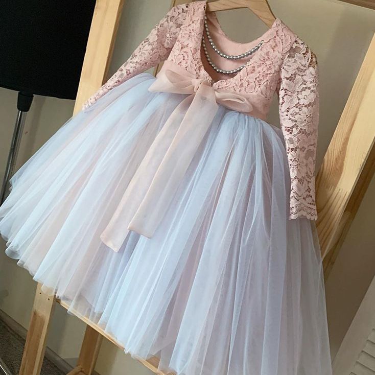 Elegantes Prinzessinnenkleid für Mädchen – Langärmeliges Partykleid aus weichem Polyester, Sicherheitsklasse A, perfekt für Auftritte und besondere Anlässe_voghion.com