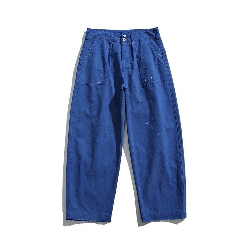 Beijie Men's Wear 2026 Spring New Navy Blue Ink-Splattered Straight-Leg Work Pants Men's Vintage Washed Casual Trousers