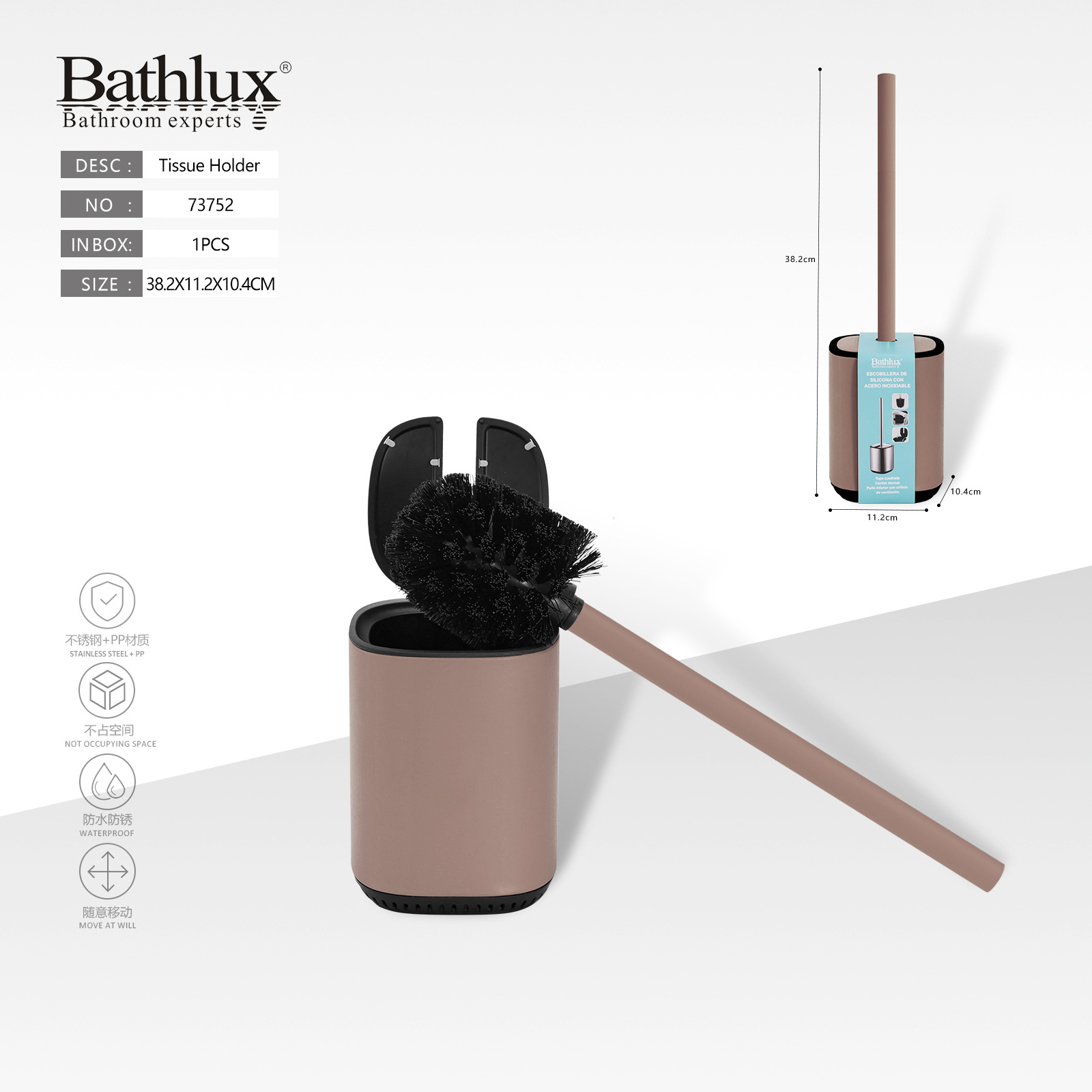 Acero inoxidable cepillo de inodoro baño doméstico material TRP conjunto de cepillo de limpieza de inodoro con base Bathlux