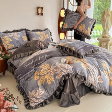 加厚牛奶绒床单四件套冬季公主风加厚珊瑚绒夹棉床裙少女心床单罩