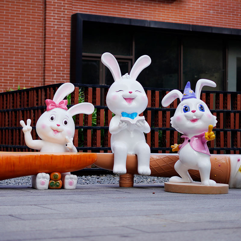 Gran FRP animal escultura dibujos animados conejo decoración jardín al aire libre calle paisaje patio Decoración