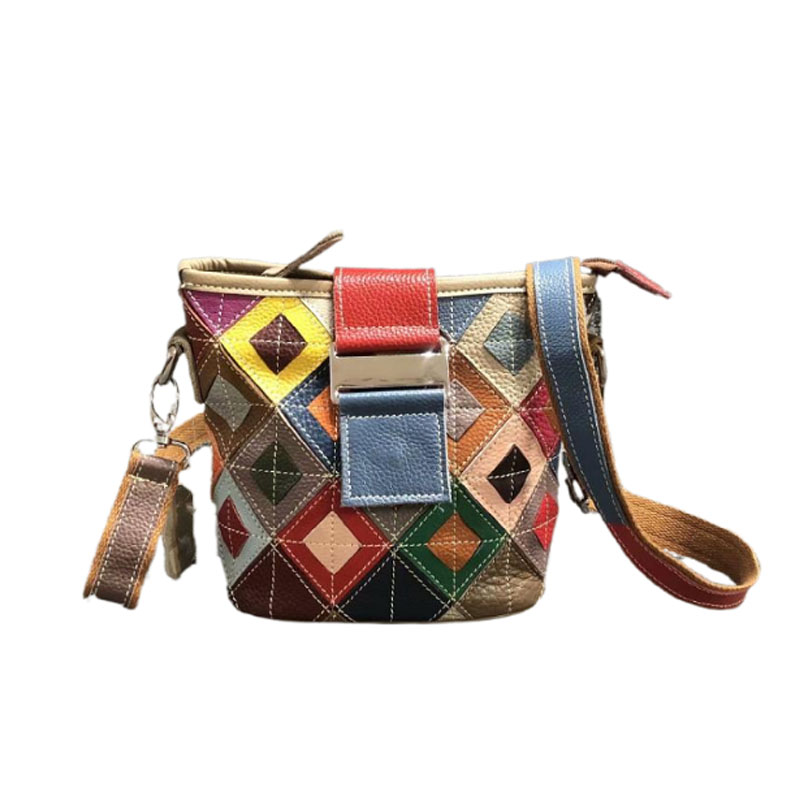 Bunte Schultertasche aus Rindsleder, farblich abgesetzte Beuteltasche für Damen_voghion.com