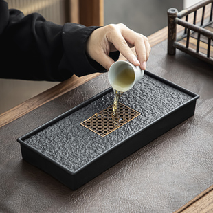 Wg6Q Imitation Black Gold Stone Tea Tray Accessible Luxury Household Tea Set Tea Table Small with Storage Drain Tray Dry Brewing Table Tray Tea