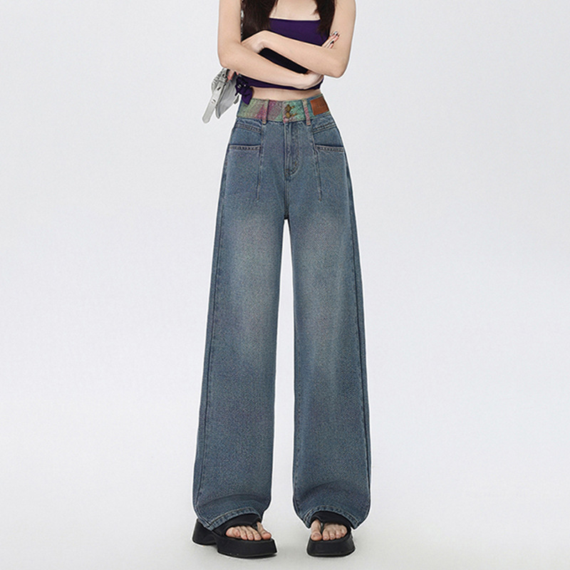 【Colorful Clouds】Core Pattern Denim Jeans for Women 2026 Spring New High Waist Slim Fit Wide Leg Pants for Petite Women 【Colorful Clouds】Core Pattern Denim Jeans for Women 2026 Spring New High Waist Slim Fit Wide Leg Pants for Petite Women