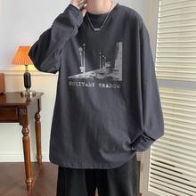 长袖t恤男宽松春秋季新款印花hiphop原宿风国潮内搭休闲衫上衣服