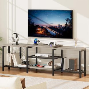 Modern Minimalist Tv Stand with Led Light Corner Entertainment Center with Power Outlets, 4 Open Storage Shelves