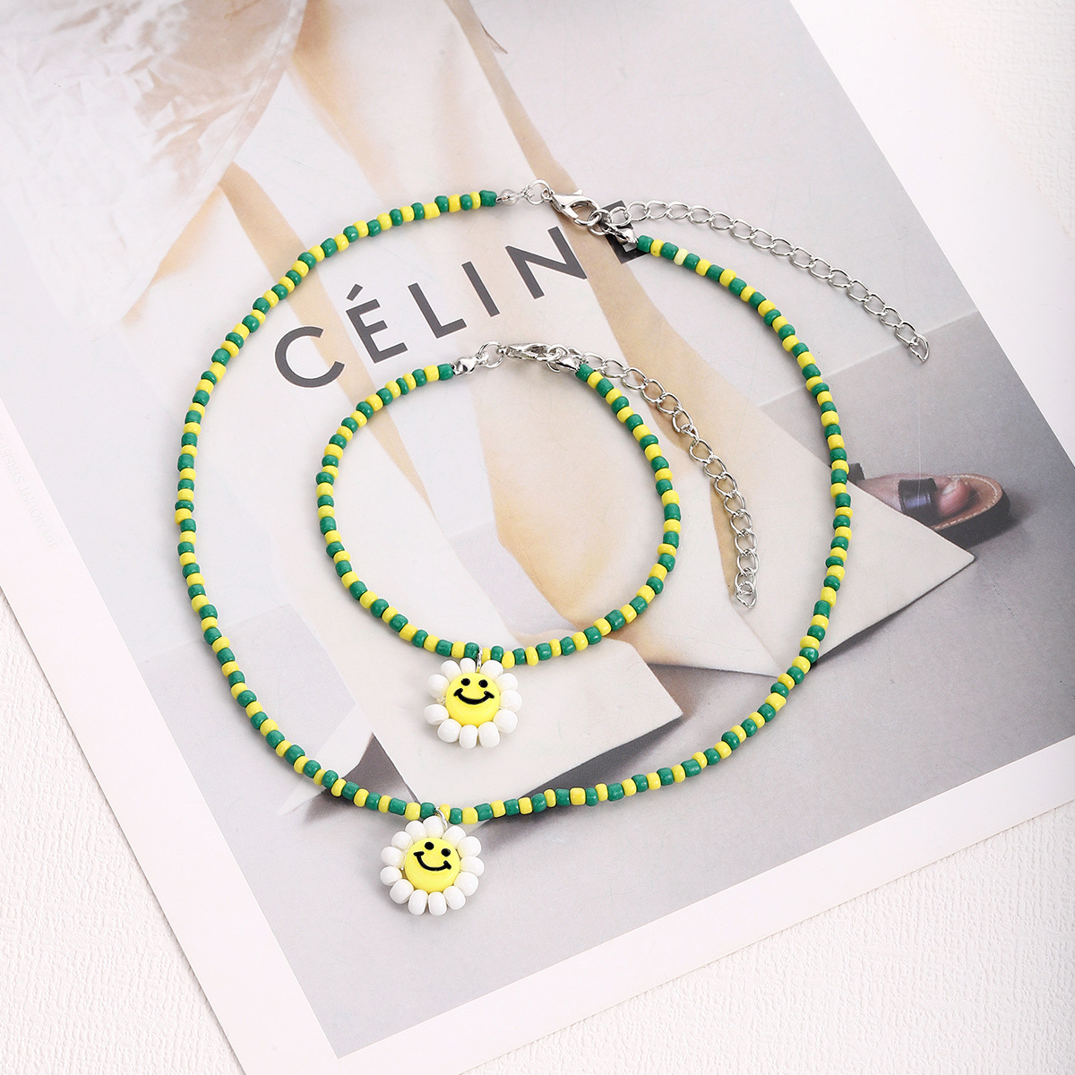 Sweet Smiley Face Synthetic Resin Beaded Womenu0027S Bracelets Necklace